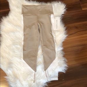 Athleta Exhale Capri- tan and white mesh